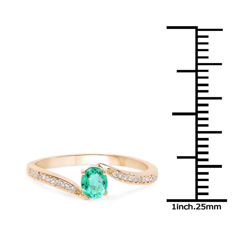 0.37 Carat Genuine Zambian Emerald and White Diamond 14K Yellow Gold Ring