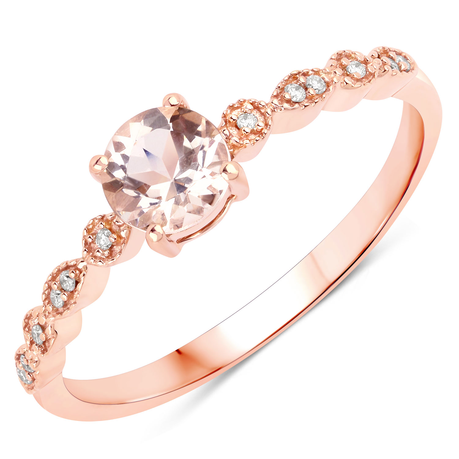 0.44 Carat Genuine Morganite and White Diamond 14K Rose Gold Ring