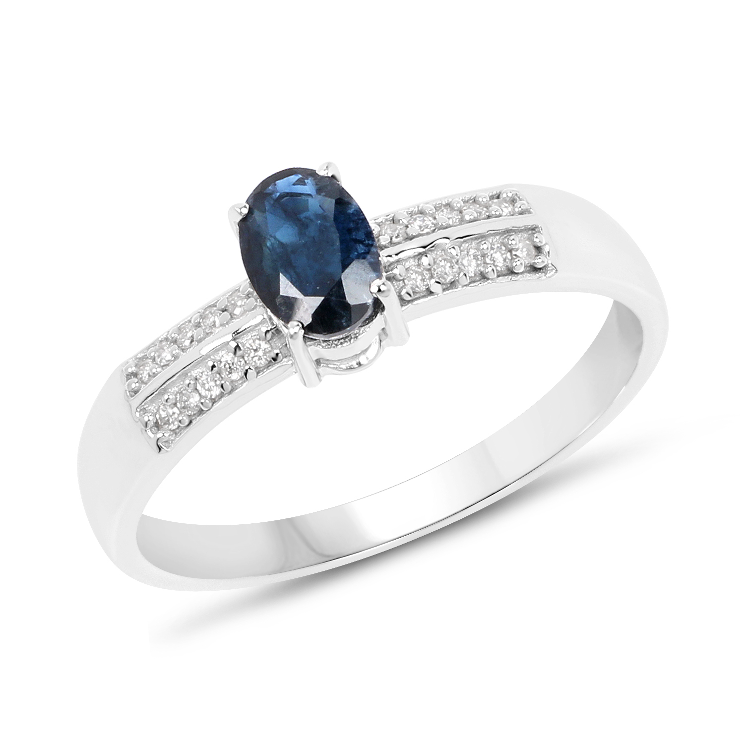 0.54 Carat Genuine Blue Sapphire and White Diamond 14K White Gold Ring