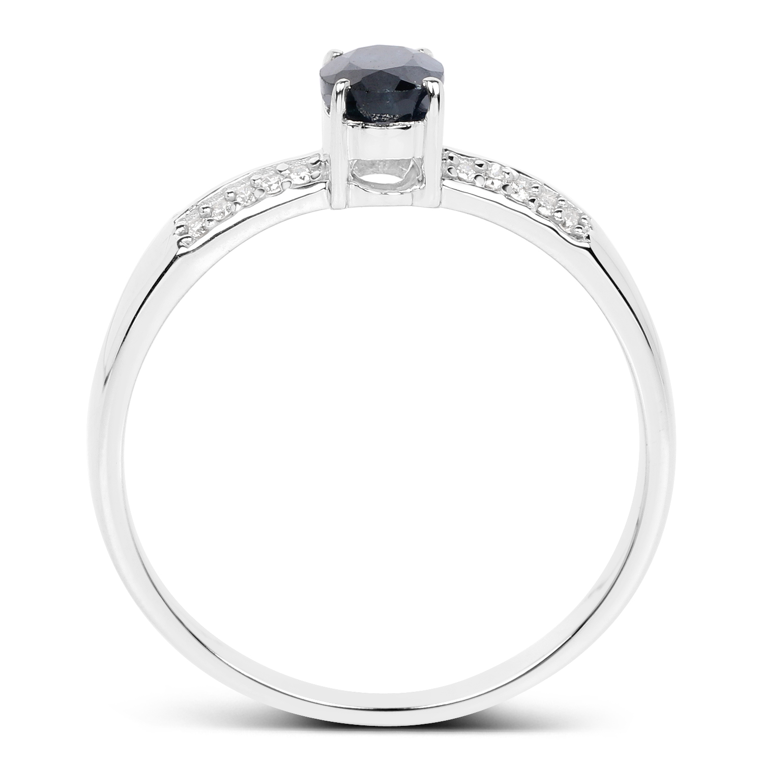 0.54 Carat Genuine Blue Sapphire and White Diamond 14K White Gold Ring