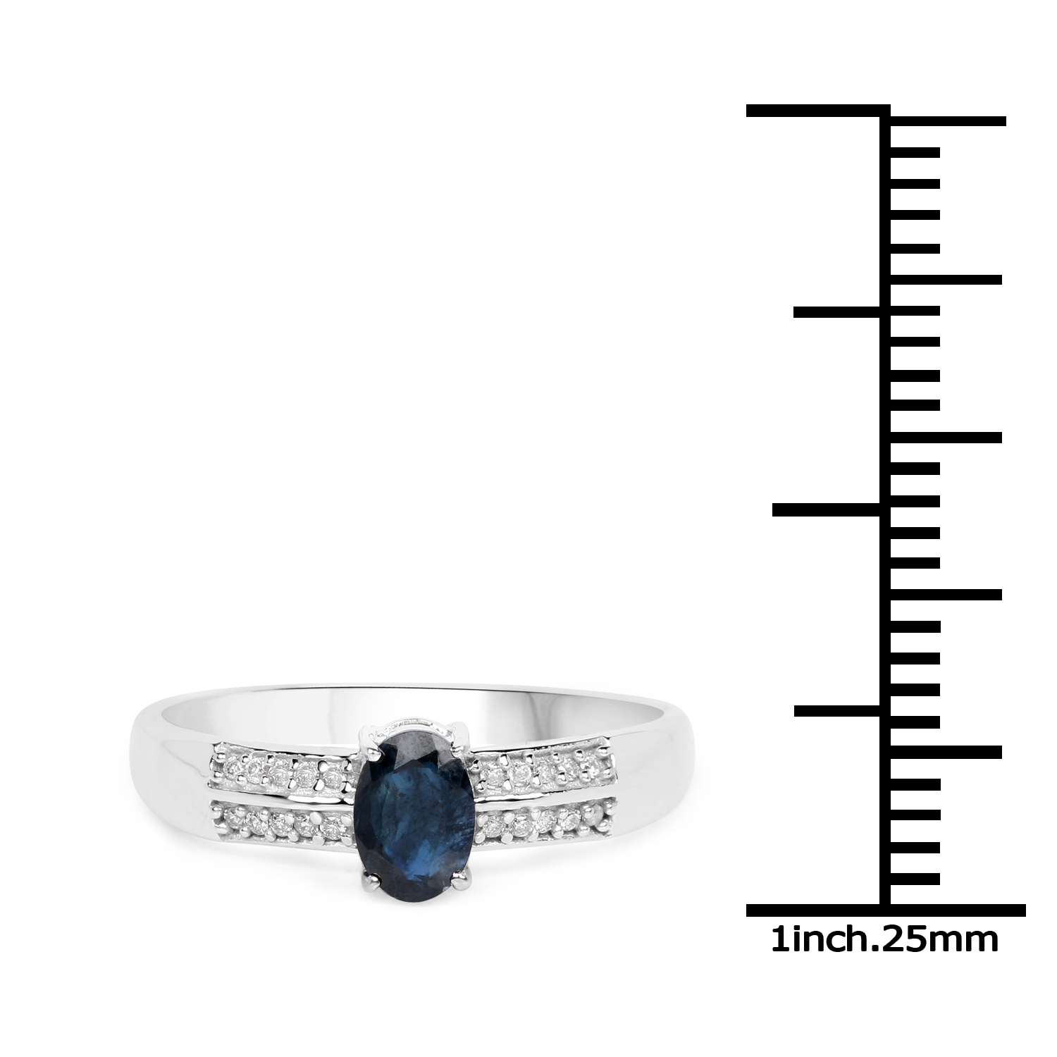 0.54 Carat Genuine Blue Sapphire and White Diamond 14K White Gold Ring