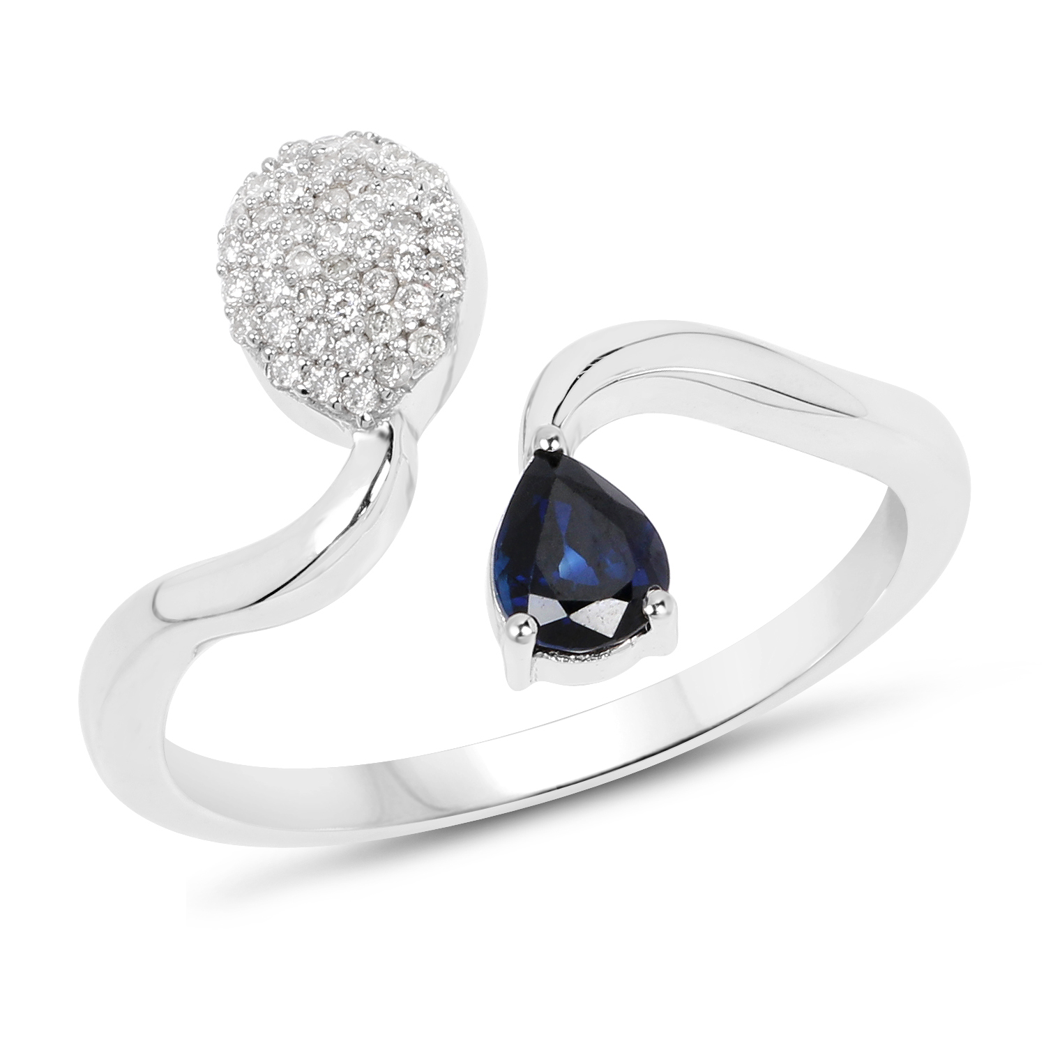 0.45 Carat Genuine Blue Sapphire and White Diamond 14K White Gold Ring