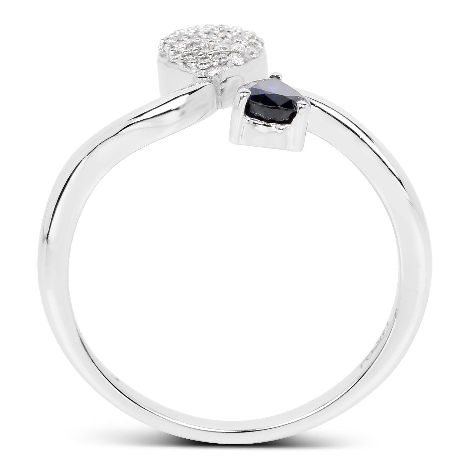 0.45 Carat Genuine Blue Sapphire and White Diamond 14K White Gold Ring