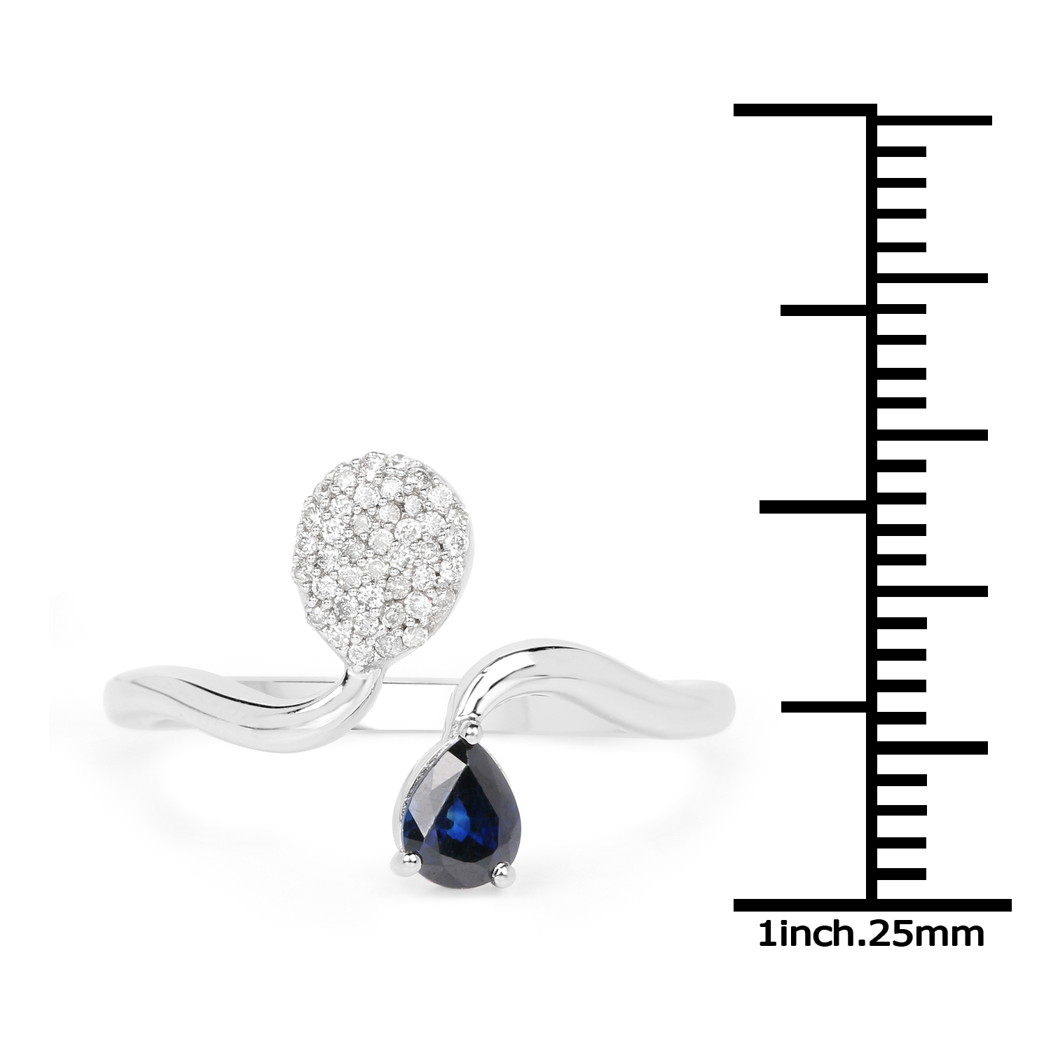 0.45 Carat Genuine Blue Sapphire and White Diamond 14K White Gold Ring