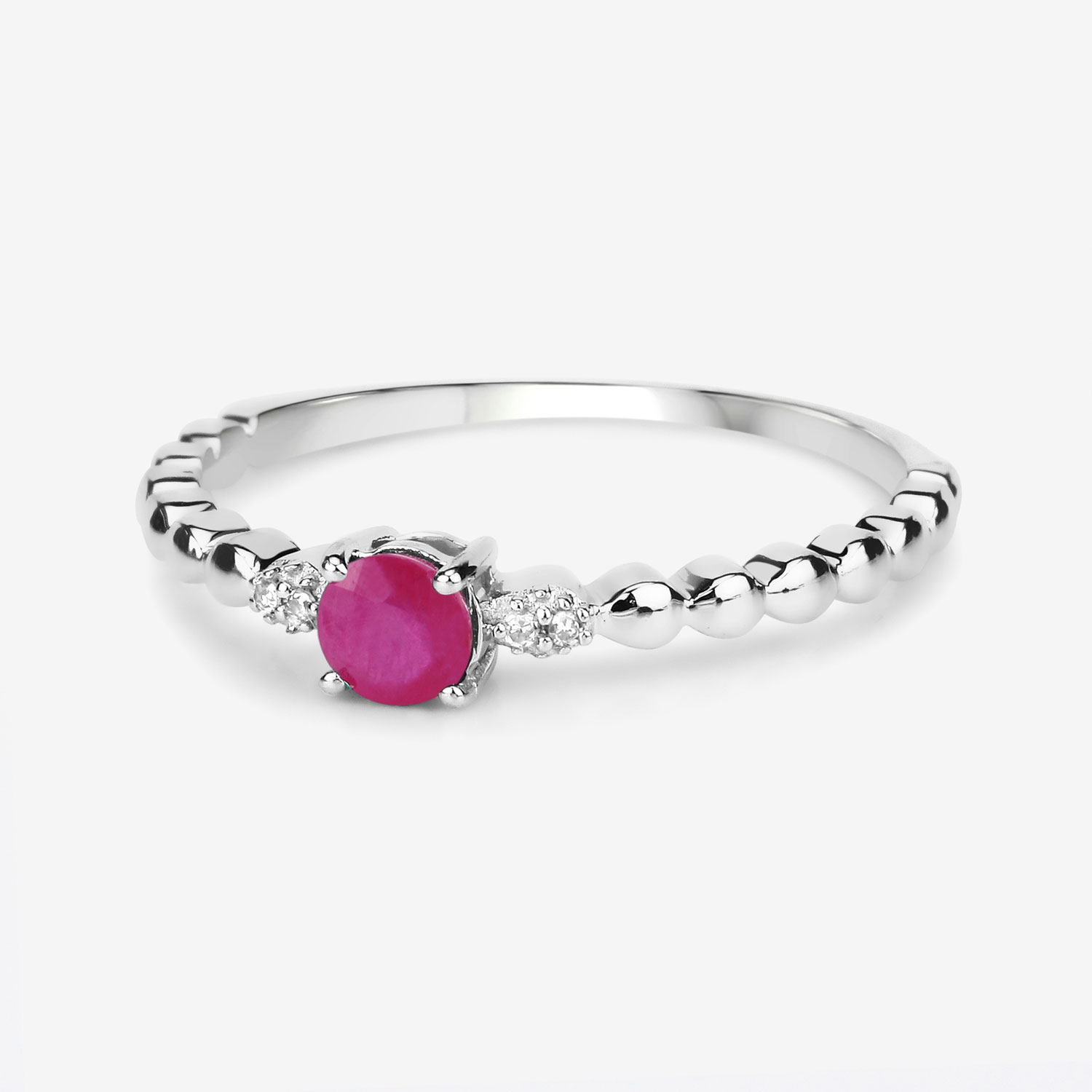 0.31 Carat Genuine Ruby and White Diamond 14K White Gold Ring