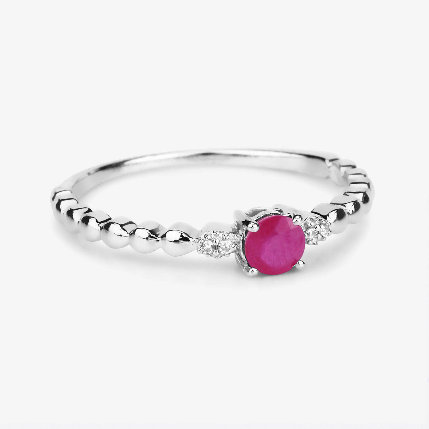 0.31 Carat Genuine Ruby and White Diamond 14K White Gold Ring