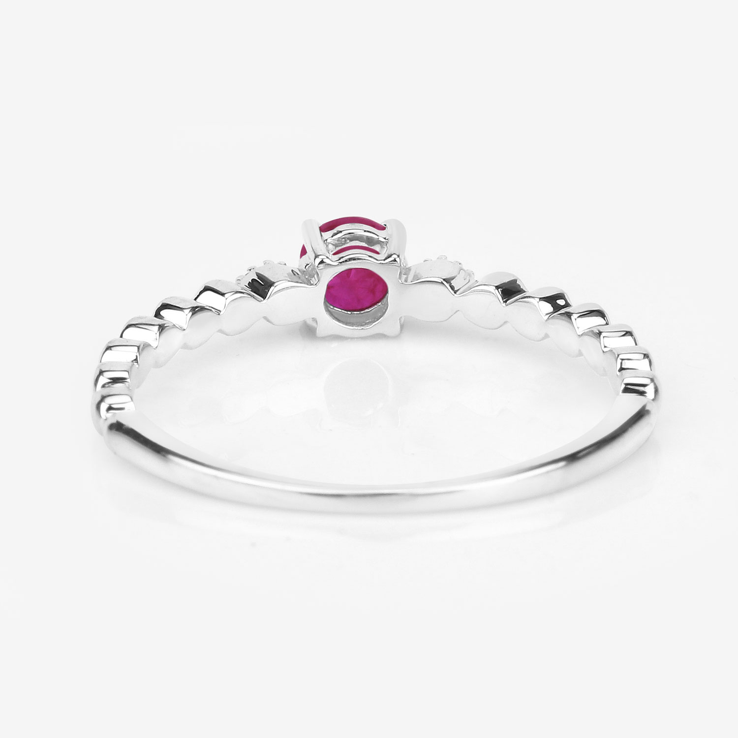 0.31 Carat Genuine Ruby and White Diamond 14K White Gold Ring