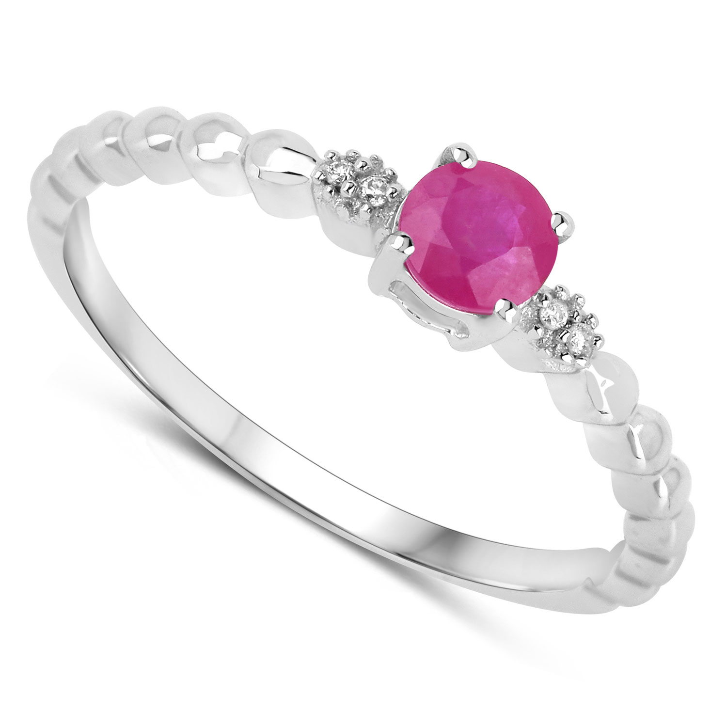 0.31 Carat Genuine Ruby and White Diamond 14K White Gold Ring