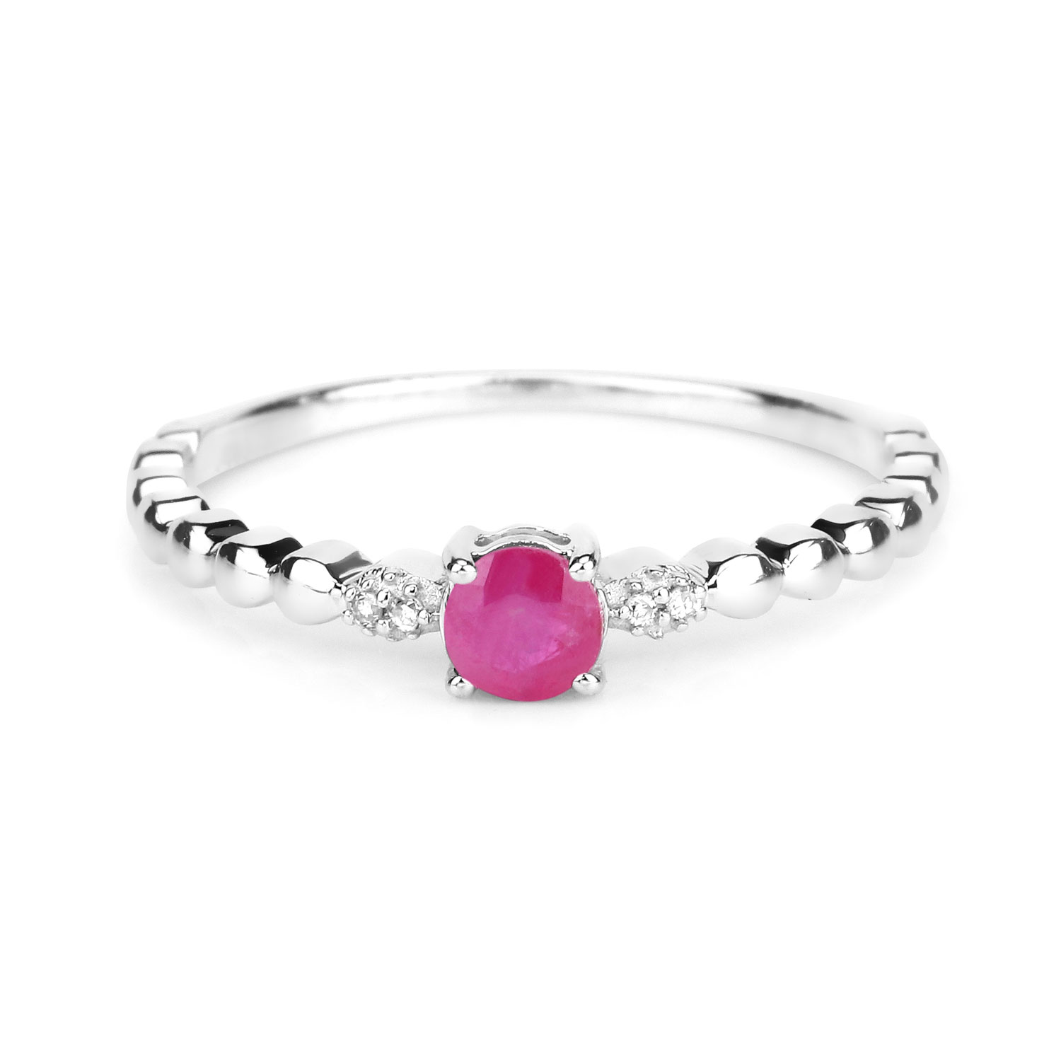 0.31 Carat Genuine Ruby and White Diamond 14K White Gold Ring