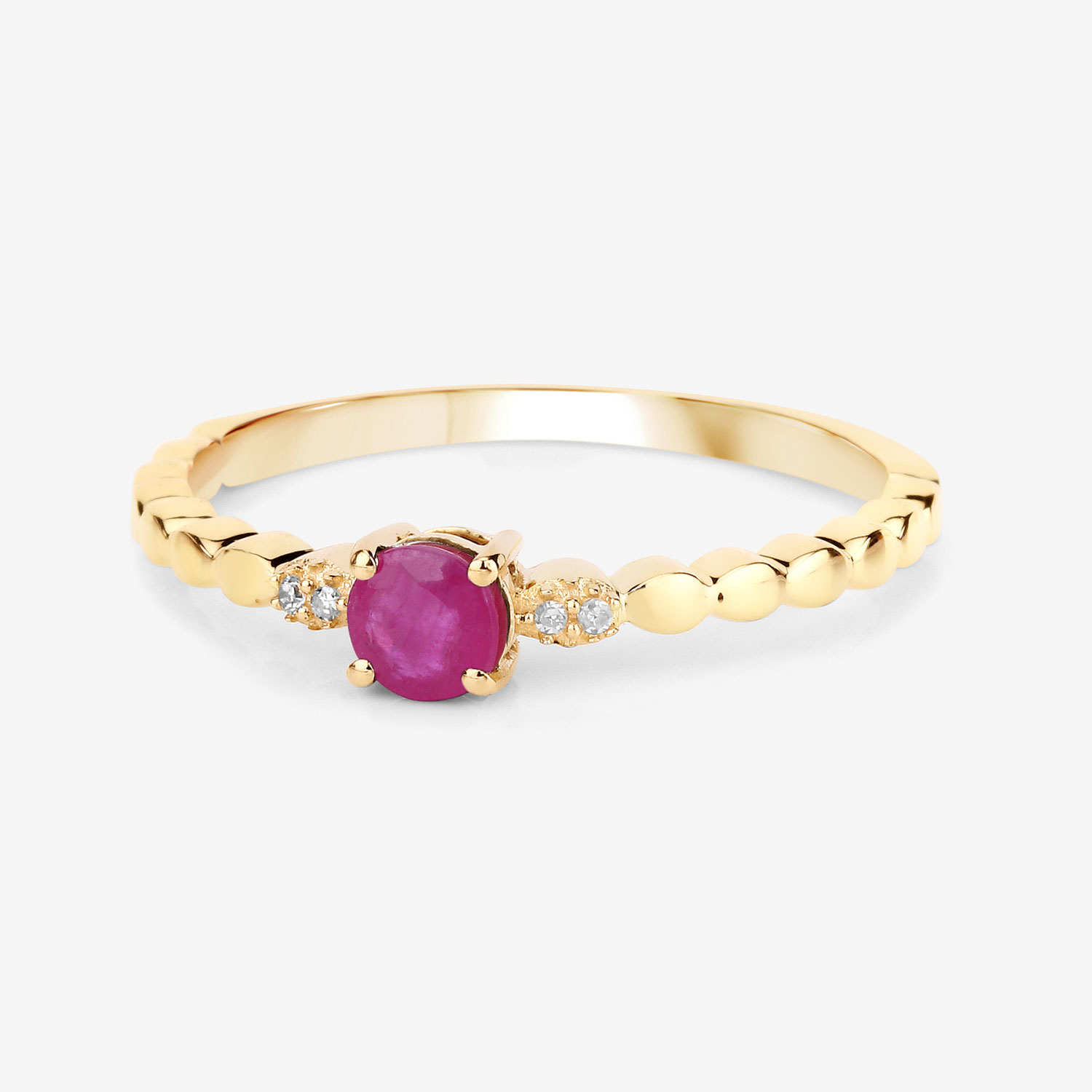 0.31 Carat Genuine Ruby and White Diamond 14K Yellow Gold Ring
