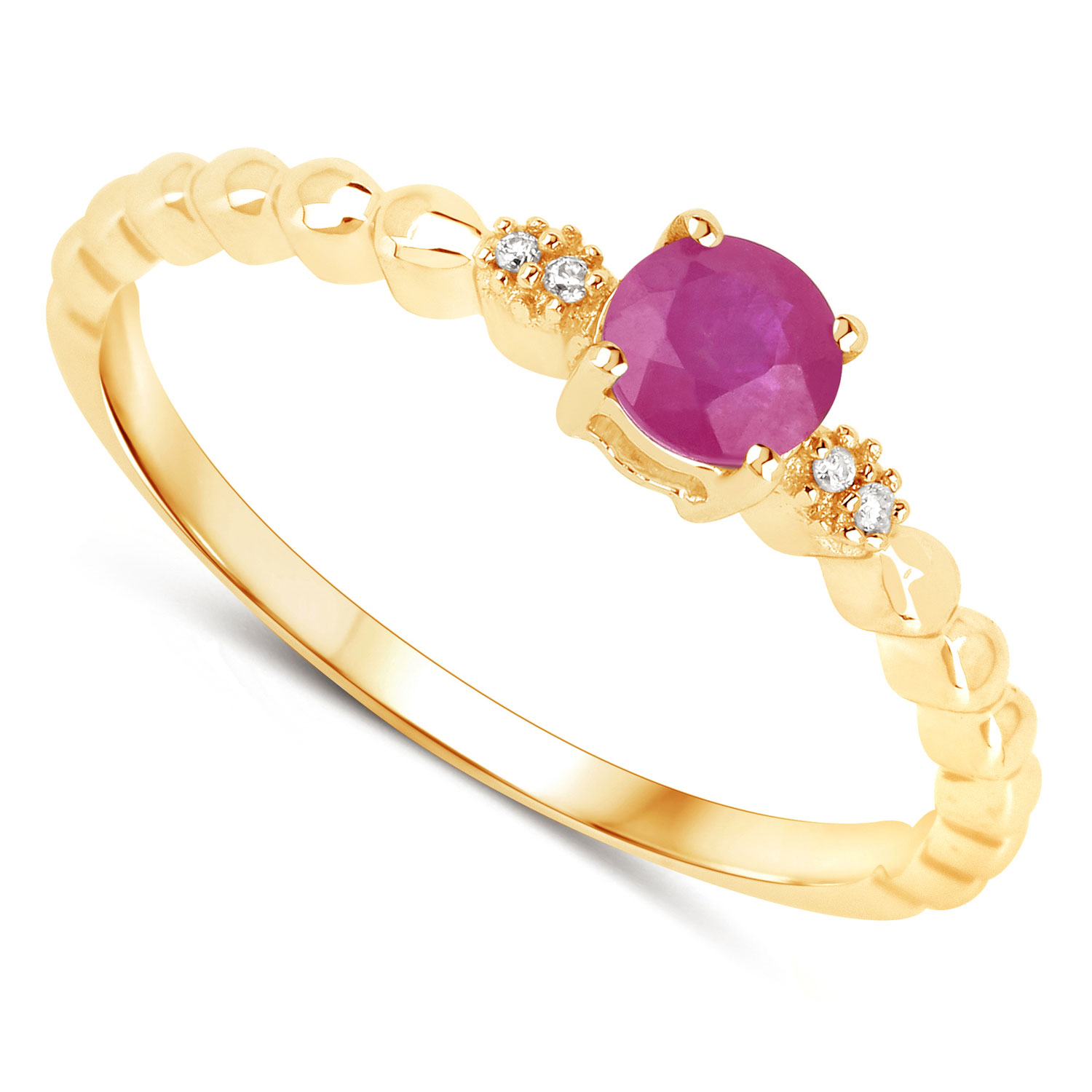 0.31 Carat Genuine Ruby and White Diamond 14K Yellow Gold Ring