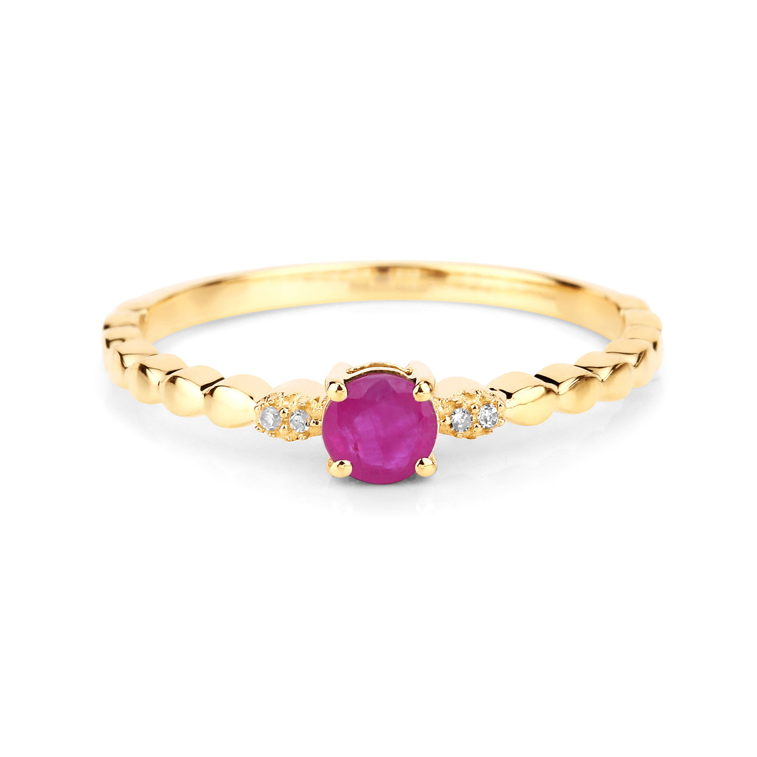 0.31 Carat Genuine Ruby and White Diamond 14K Yellow Gold Ring
