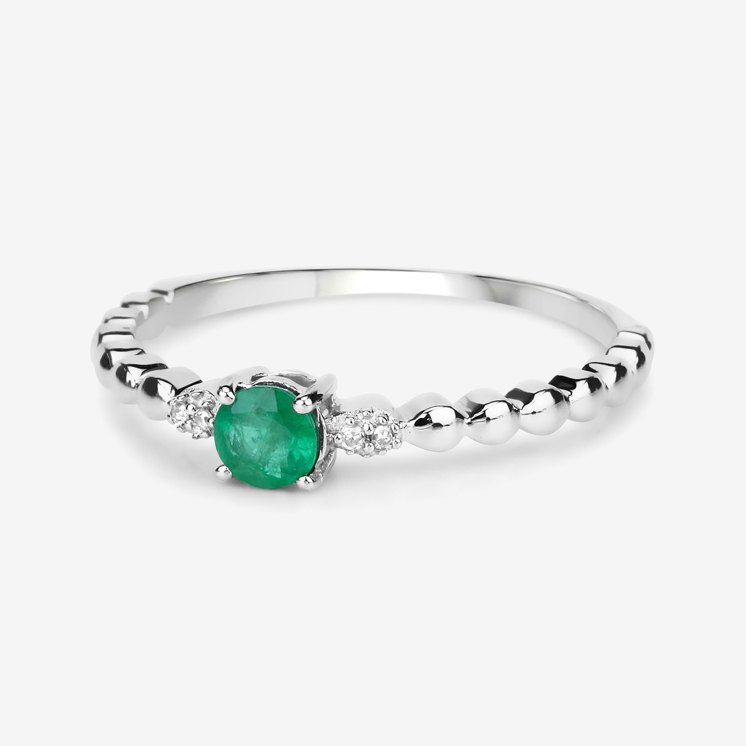 0.24 Carat Genuine Zambian Emerald and White Diamond 14K White Gold Ring