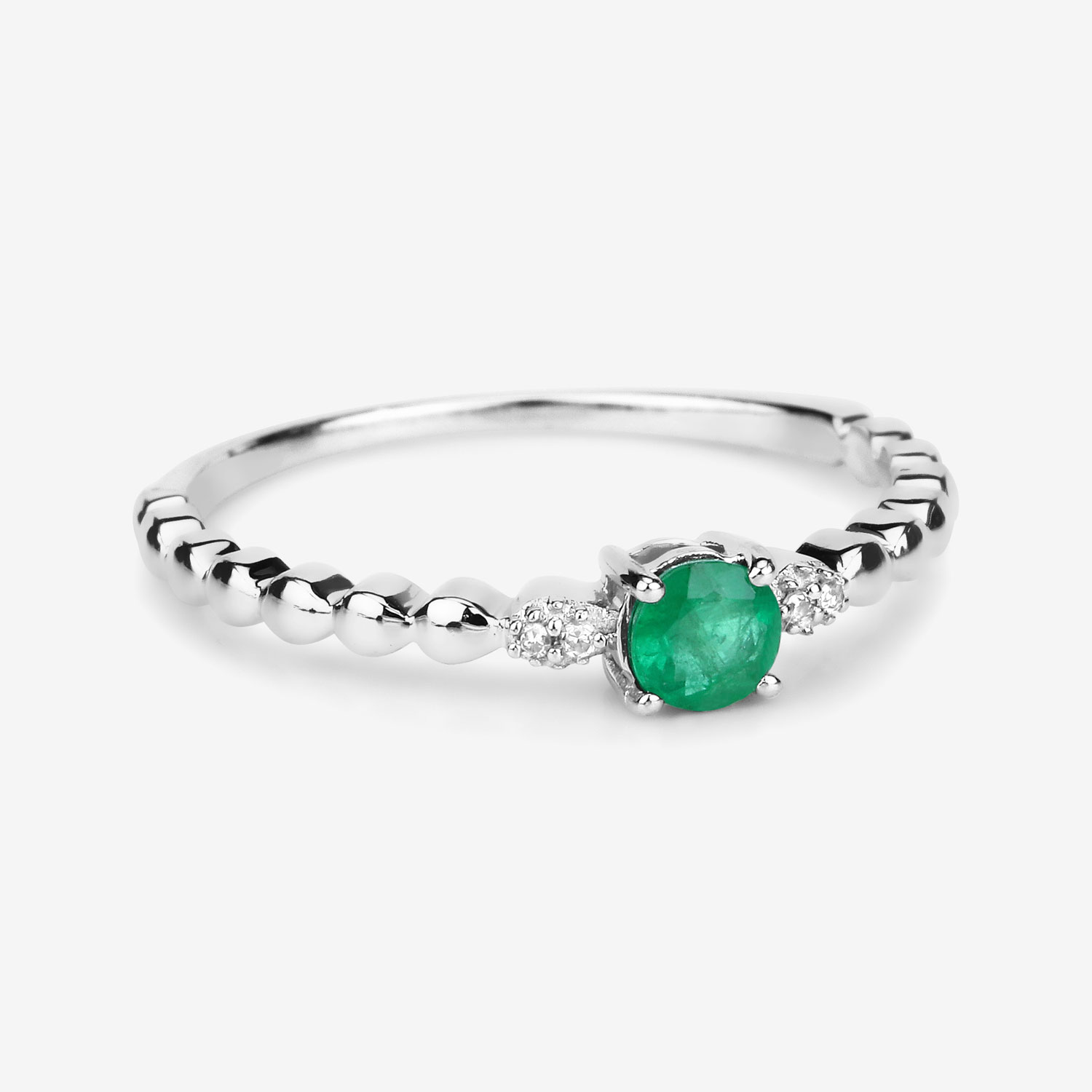 0.24 Carat Genuine Zambian Emerald and White Diamond 14K White Gold Ring