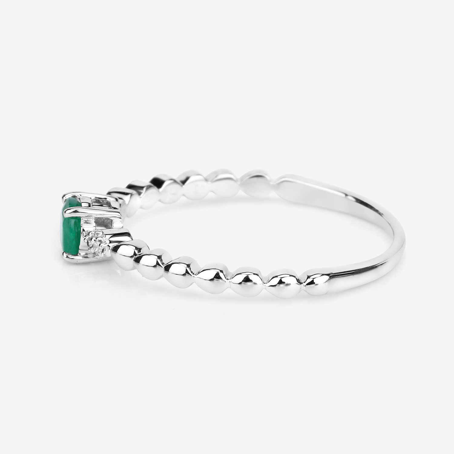 0.24 Carat Genuine Zambian Emerald and White Diamond 14K White Gold Ring