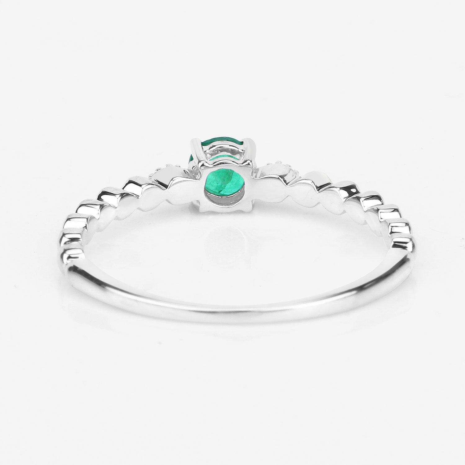 0.24 Carat Genuine Zambian Emerald and White Diamond 14K White Gold Ring