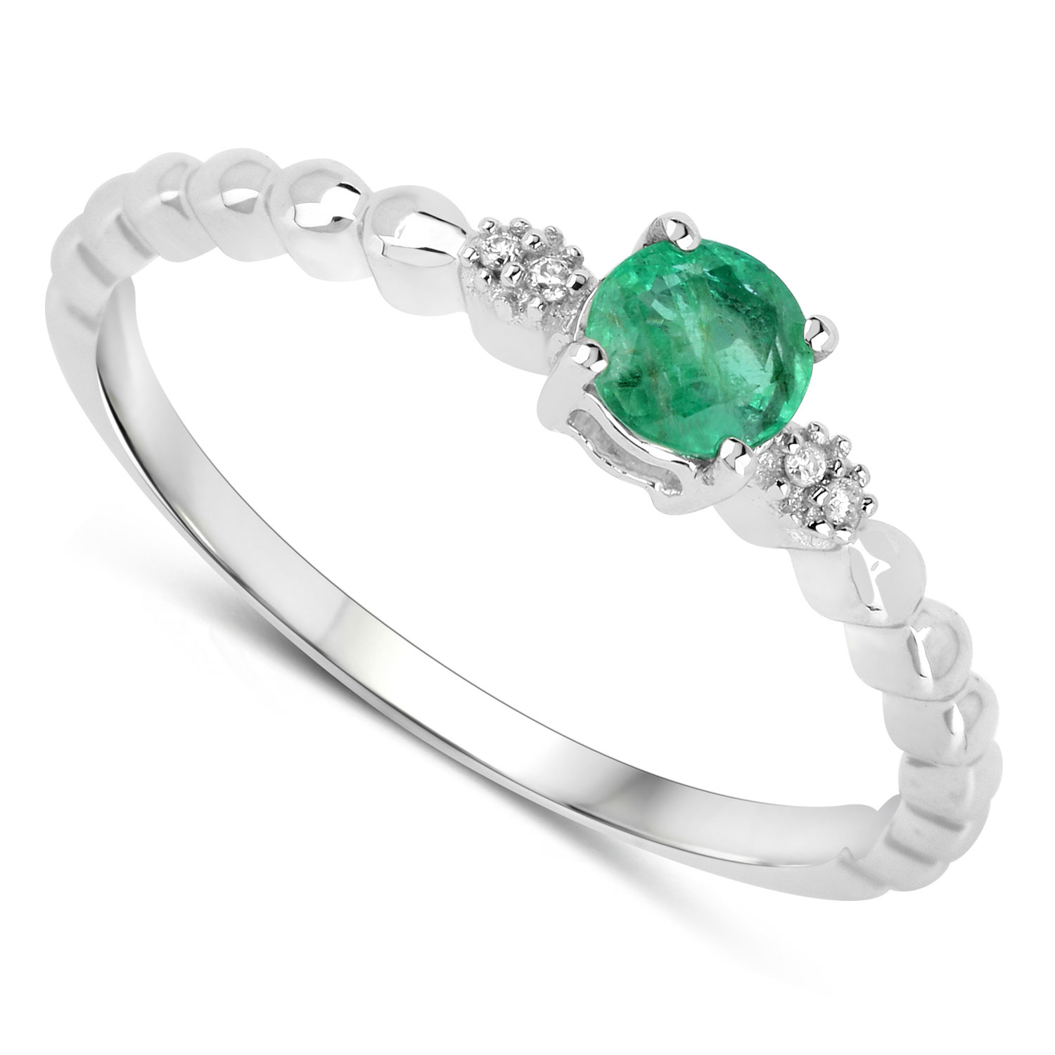 0.24 Carat Genuine Zambian Emerald and White Diamond 14K White Gold Ring