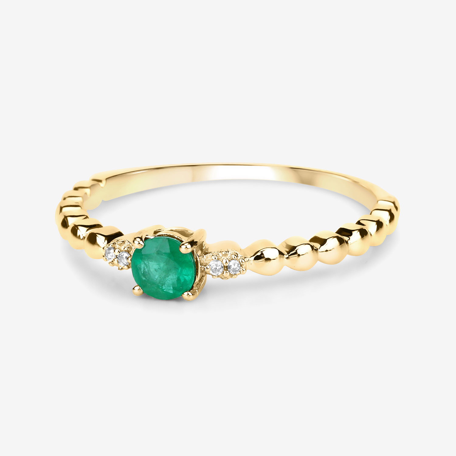 0.24 Carat Genuine Zambian Emerald and White Diamond 14K Yellow Gold Ring