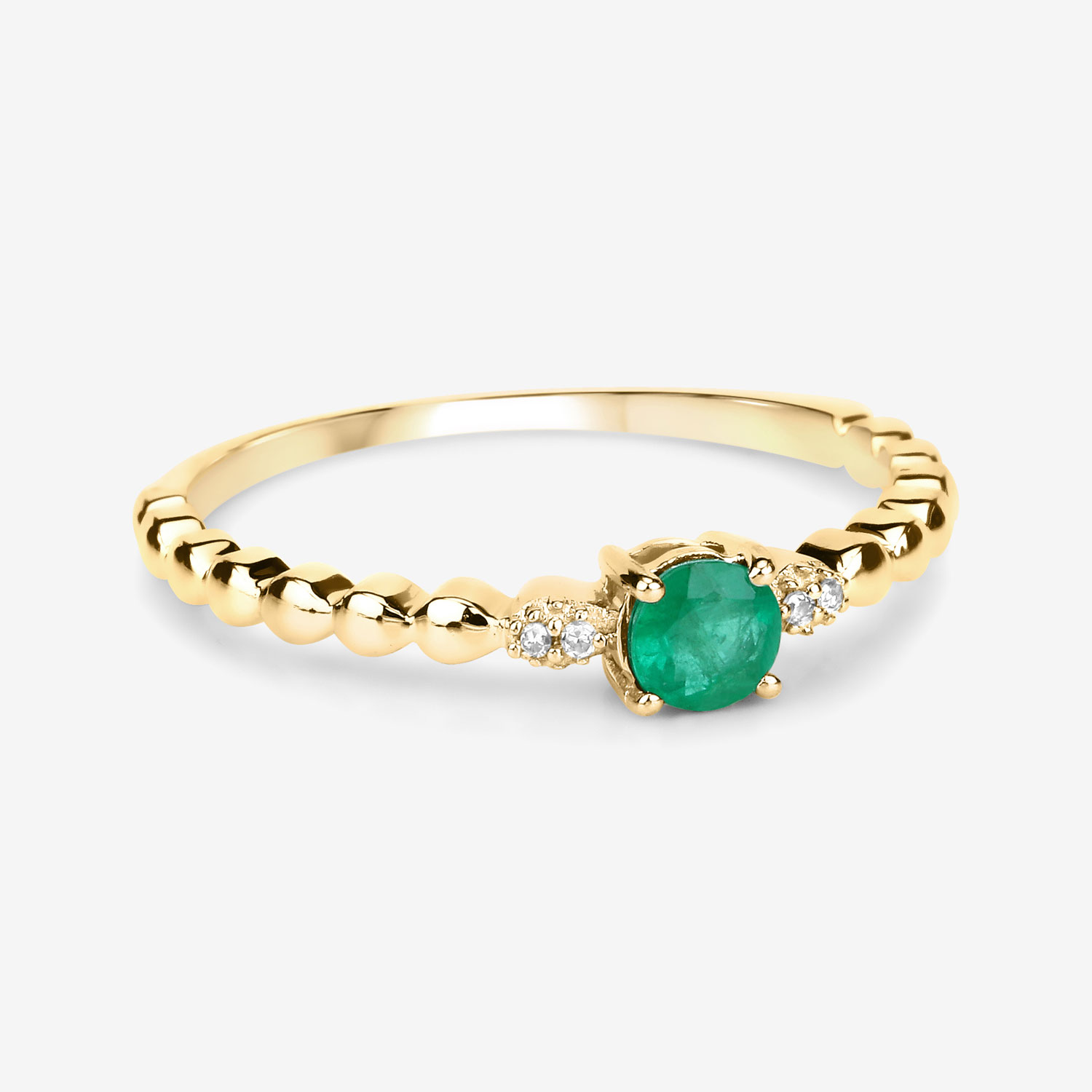0.24 Carat Genuine Zambian Emerald and White Diamond 14K Yellow Gold Ring
