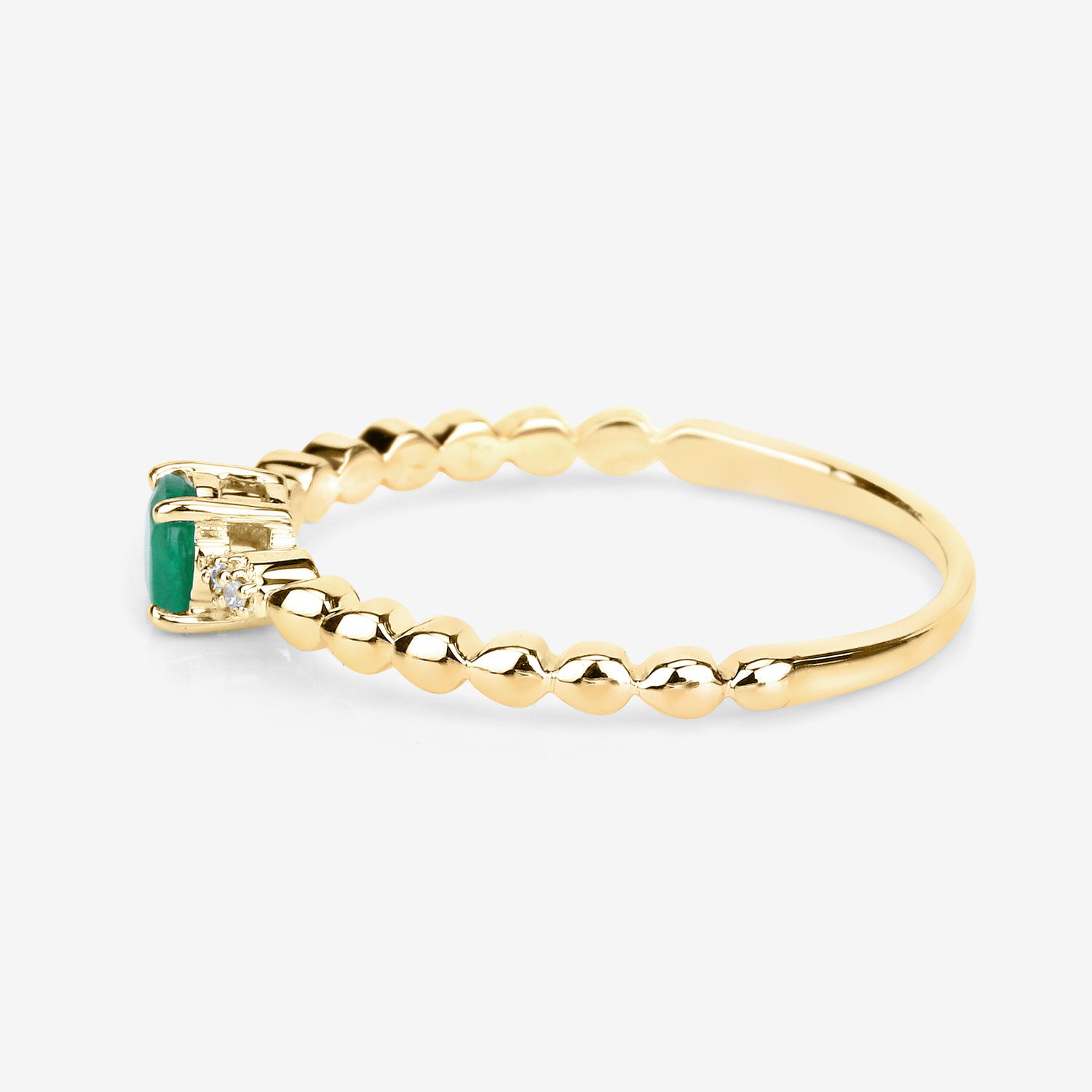 0.24 Carat Genuine Zambian Emerald and White Diamond 14K Yellow Gold Ring
