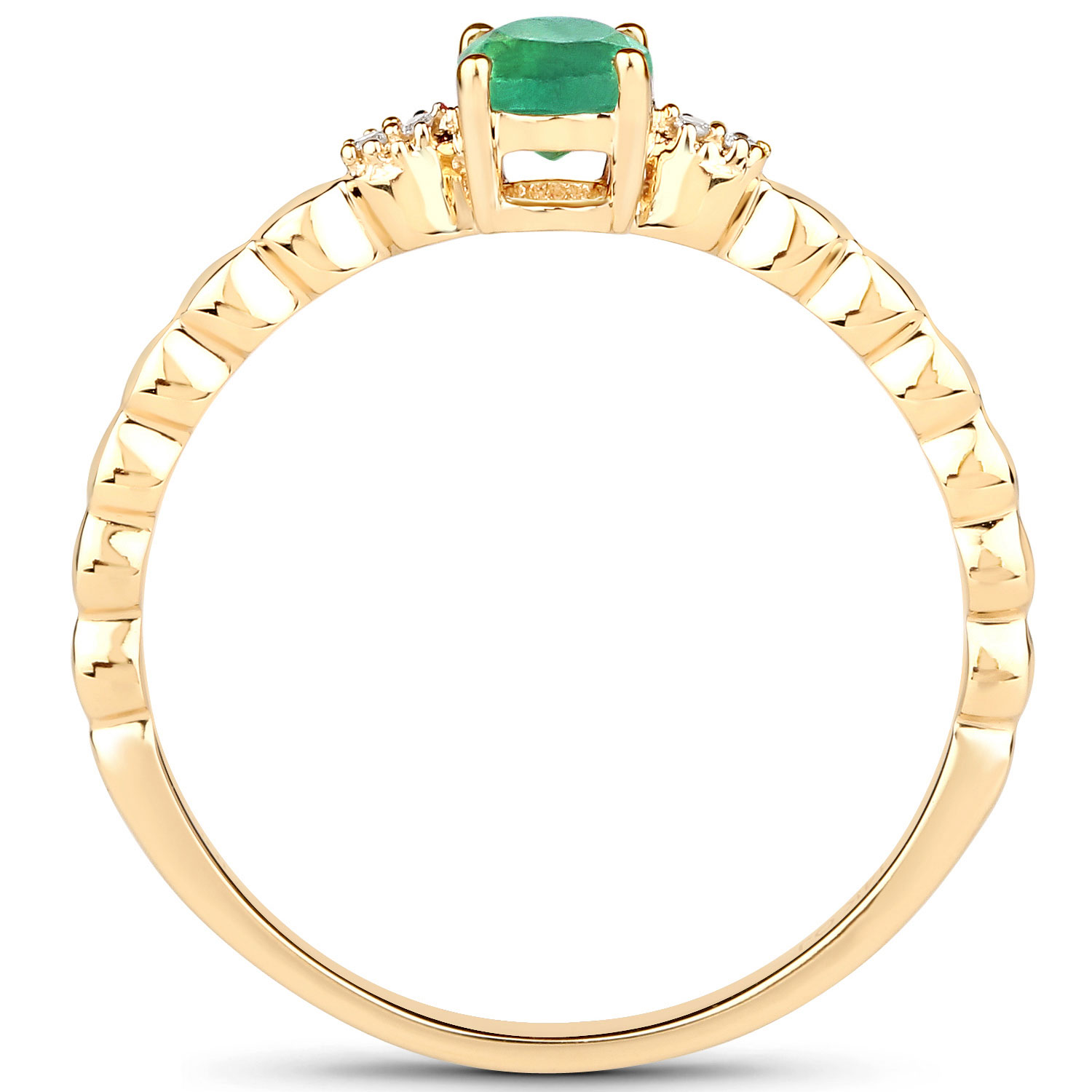 0.24 Carat Genuine Zambian Emerald and White Diamond 14K Yellow Gold Ring