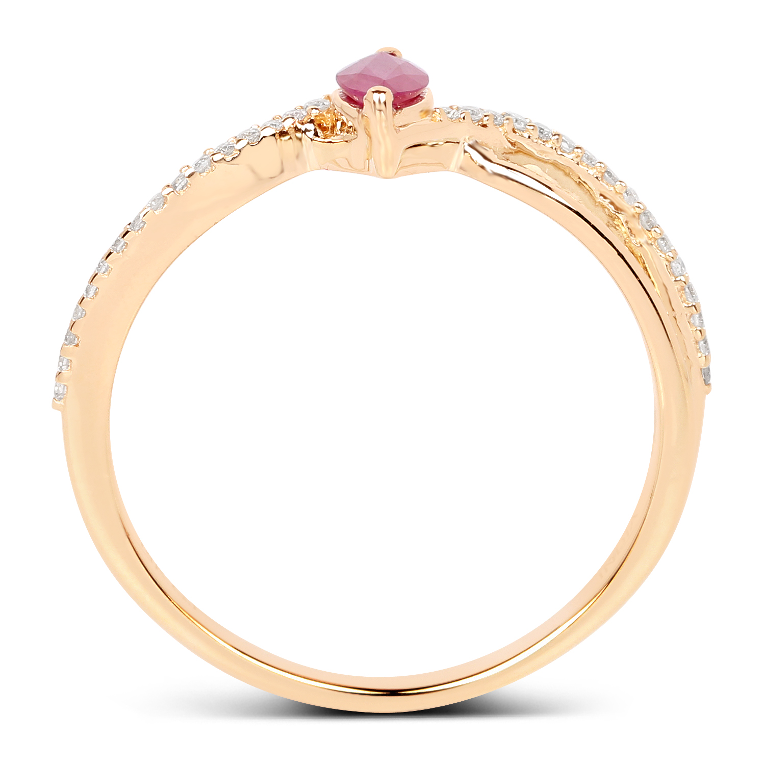 0.30 Carat Genuine Ruby and White Diamond 14K Yellow Gold Ring