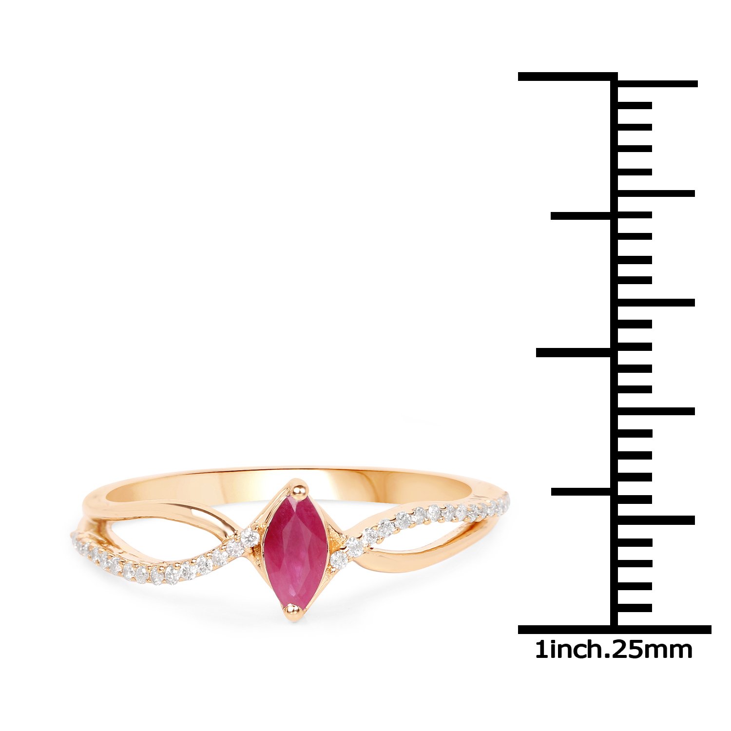 0.30 Carat Genuine Ruby and White Diamond 14K Yellow Gold Ring