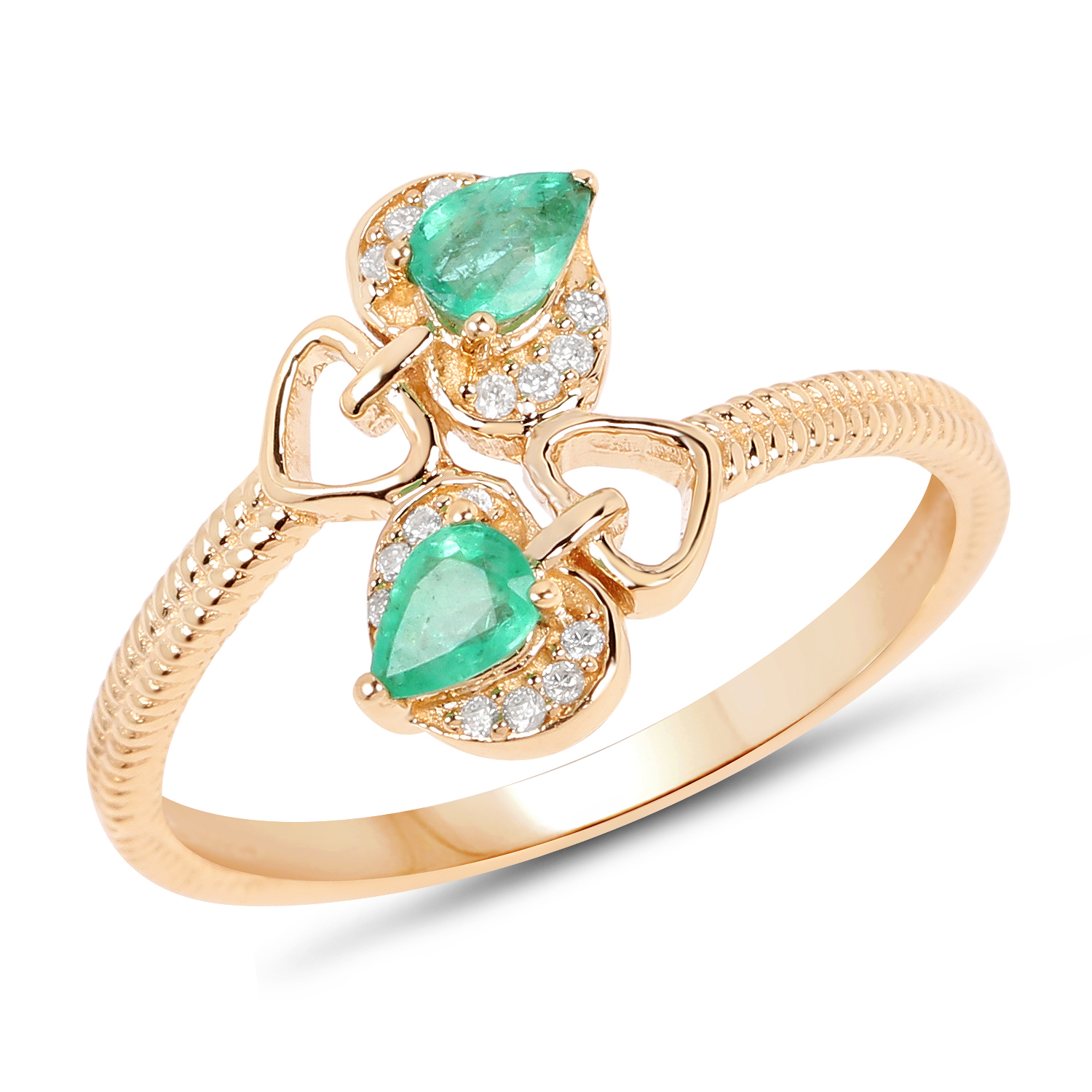 0.33 Carat Genuine Zambian Emerald and White Diamond 14K Yellow Gold Ring