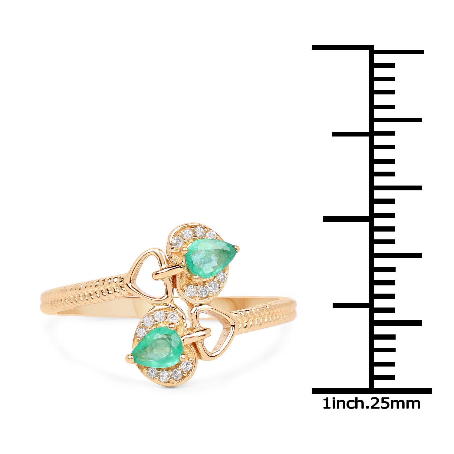 0.33 Carat Genuine Zambian Emerald and White Diamond 14K Yellow Gold Ring