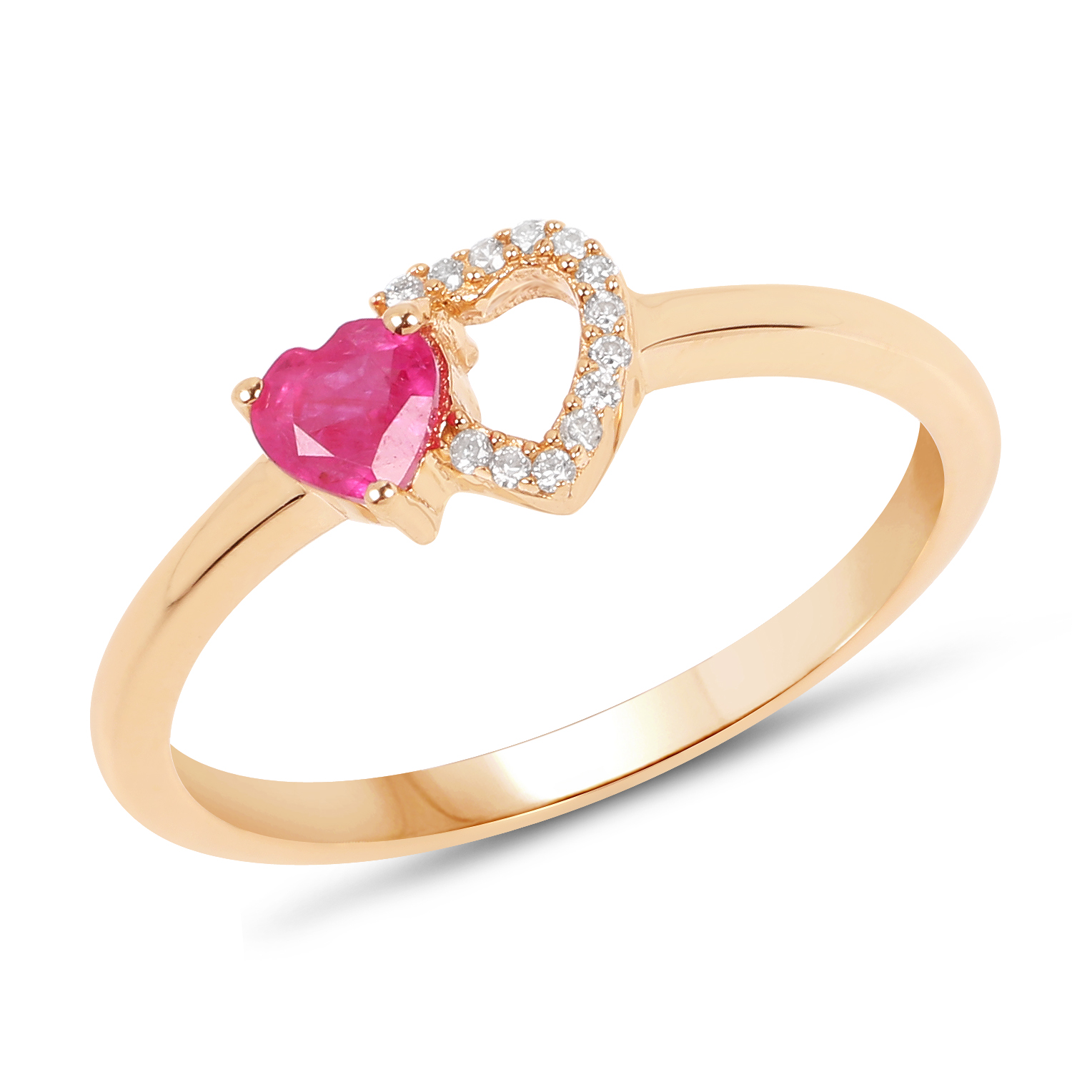 0.31 Carat Genuine Ruby and White Diamond 14K Yellow Gold Ring