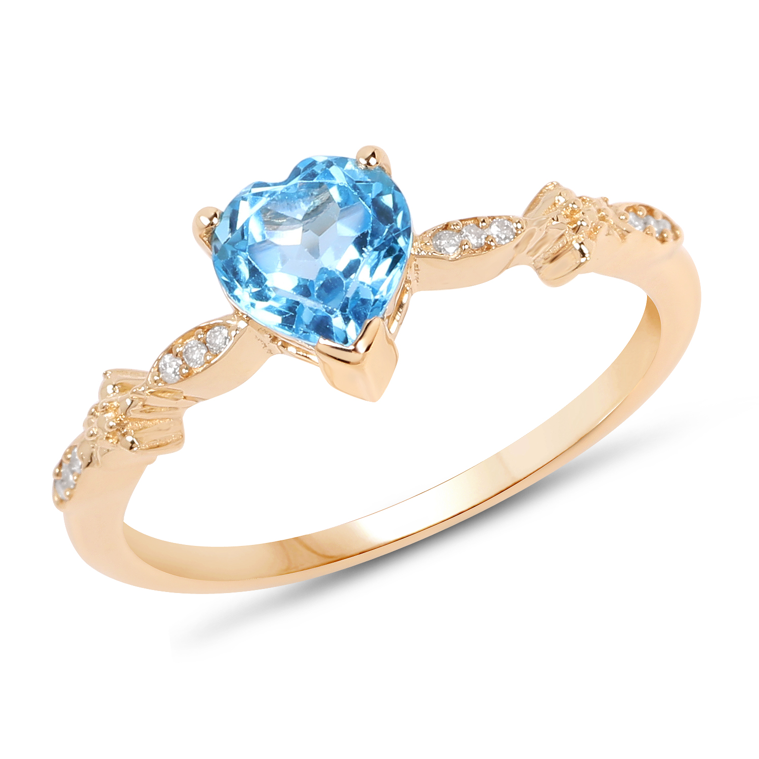 0.96 Carat Genuine Swiss Blue Topaz and White Diamond 14K Yellow Gold Ring
