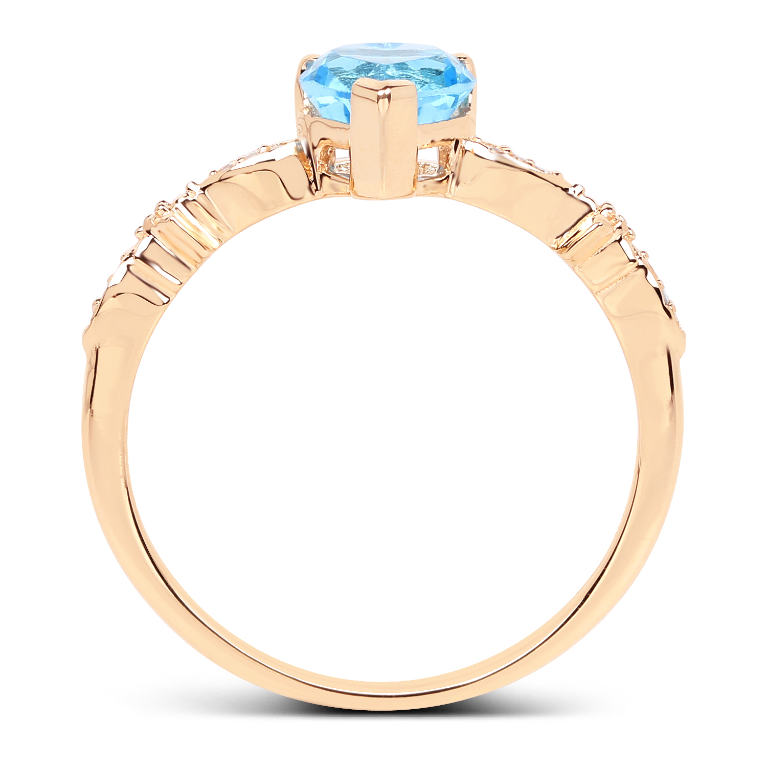 0.96 Carat Genuine Swiss Blue Topaz and White Diamond 14K Yellow Gold Ring