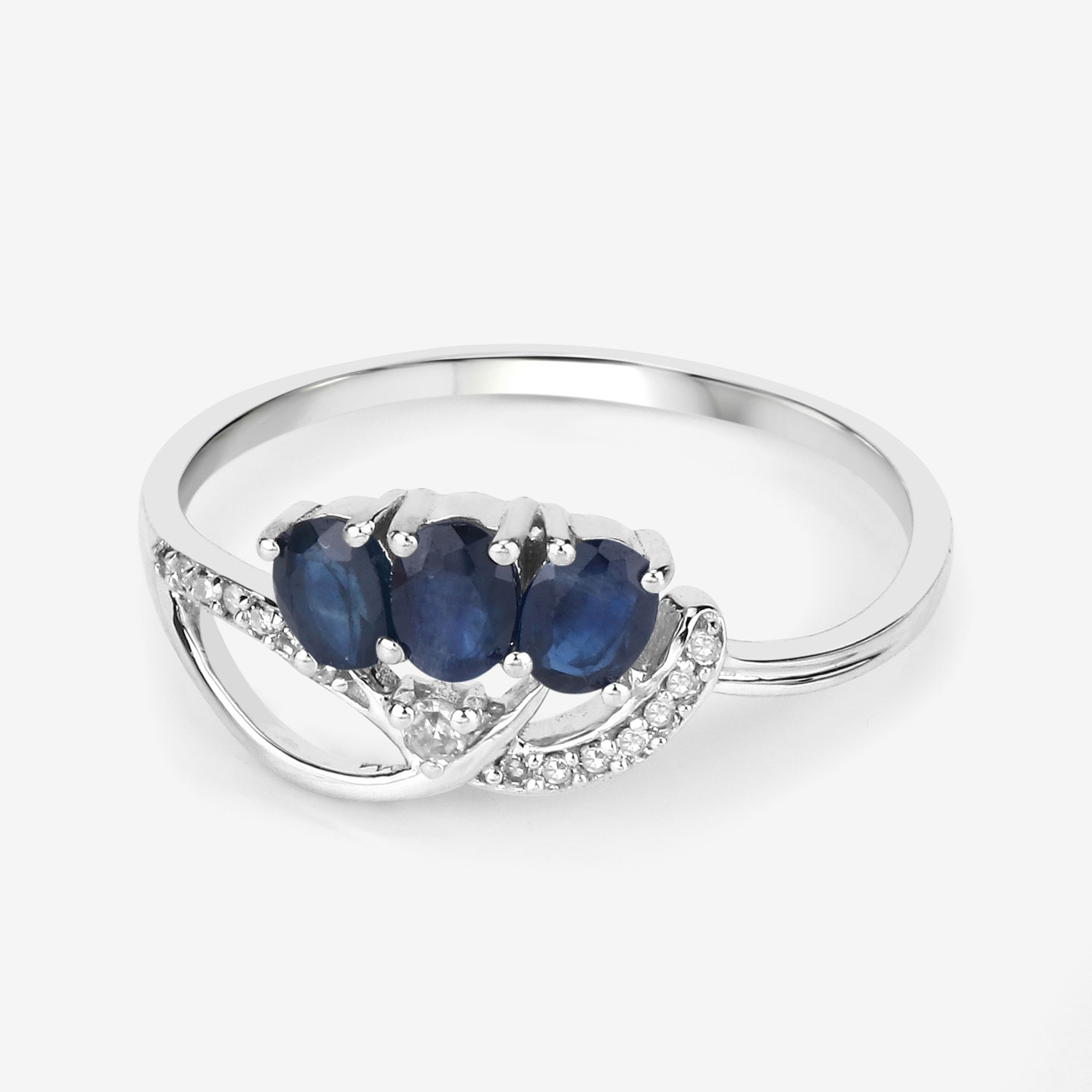 0.65 Carat Genuine Blue Sapphire and White Diamond 14K White Gold Ring