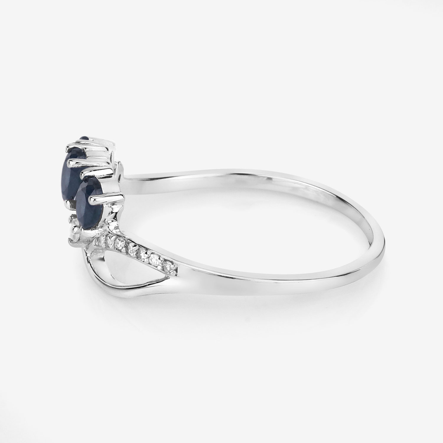 0.65 Carat Genuine Blue Sapphire and White Diamond 14K White Gold Ring