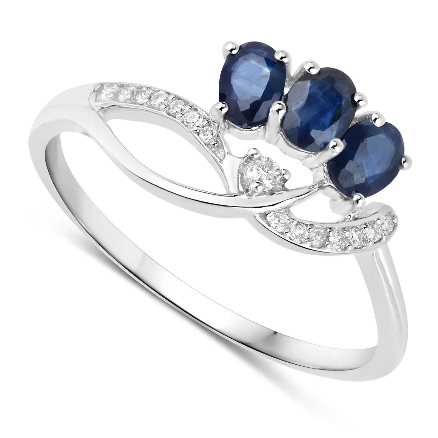 0.65 Carat Genuine Blue Sapphire and White Diamond 14K White Gold Ring