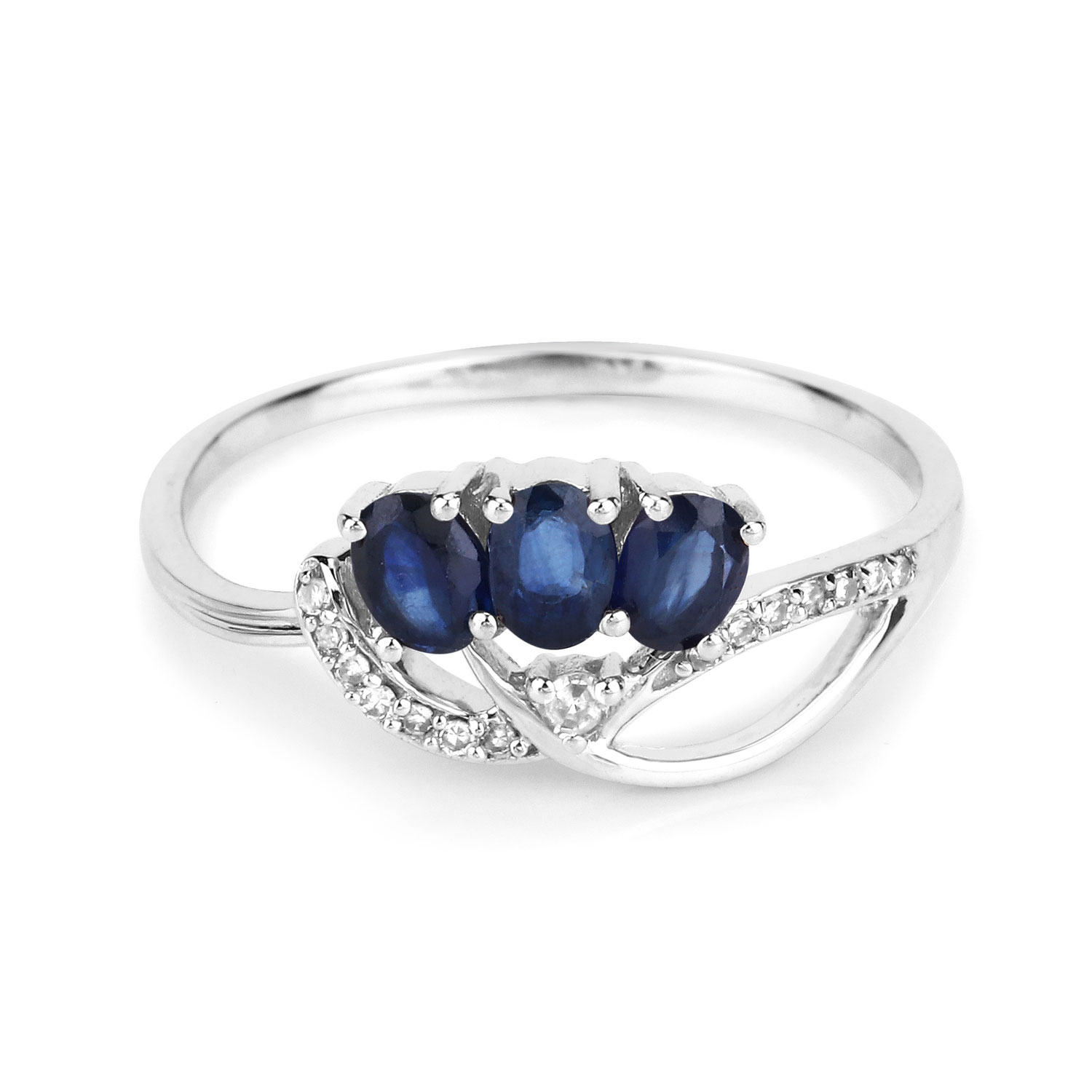 0.65 Carat Genuine Blue Sapphire and White Diamond 14K White Gold Ring