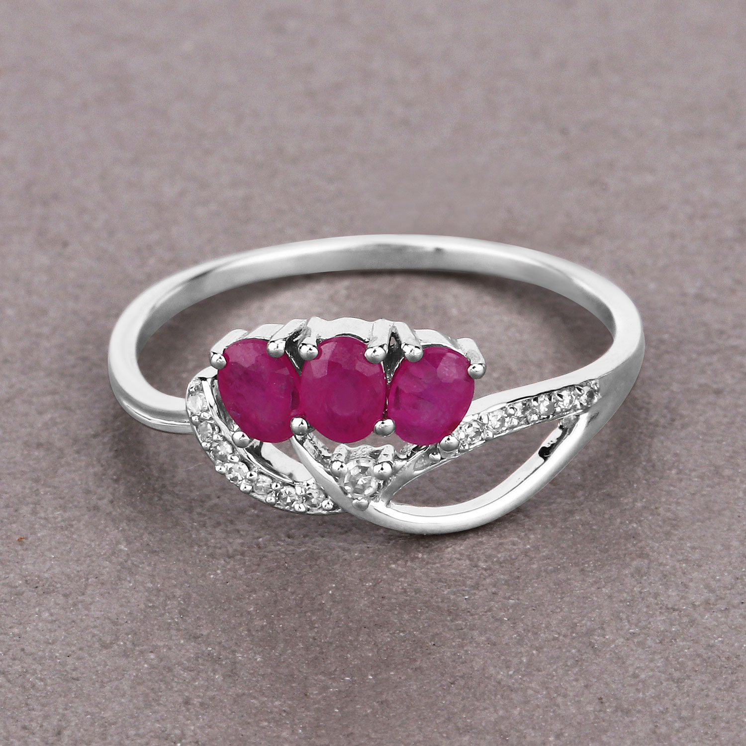 0.71 Carat Genuine Ruby and White Diamond 14K White Gold Ring