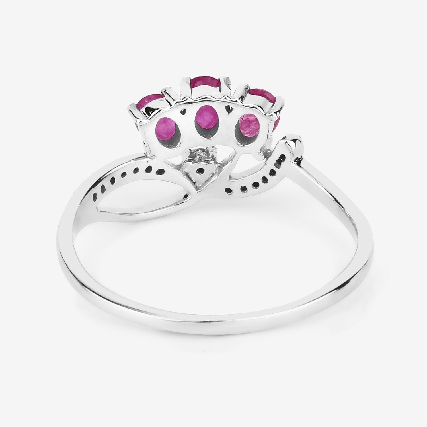 0.71 Carat Genuine Ruby and White Diamond 14K White Gold Ring