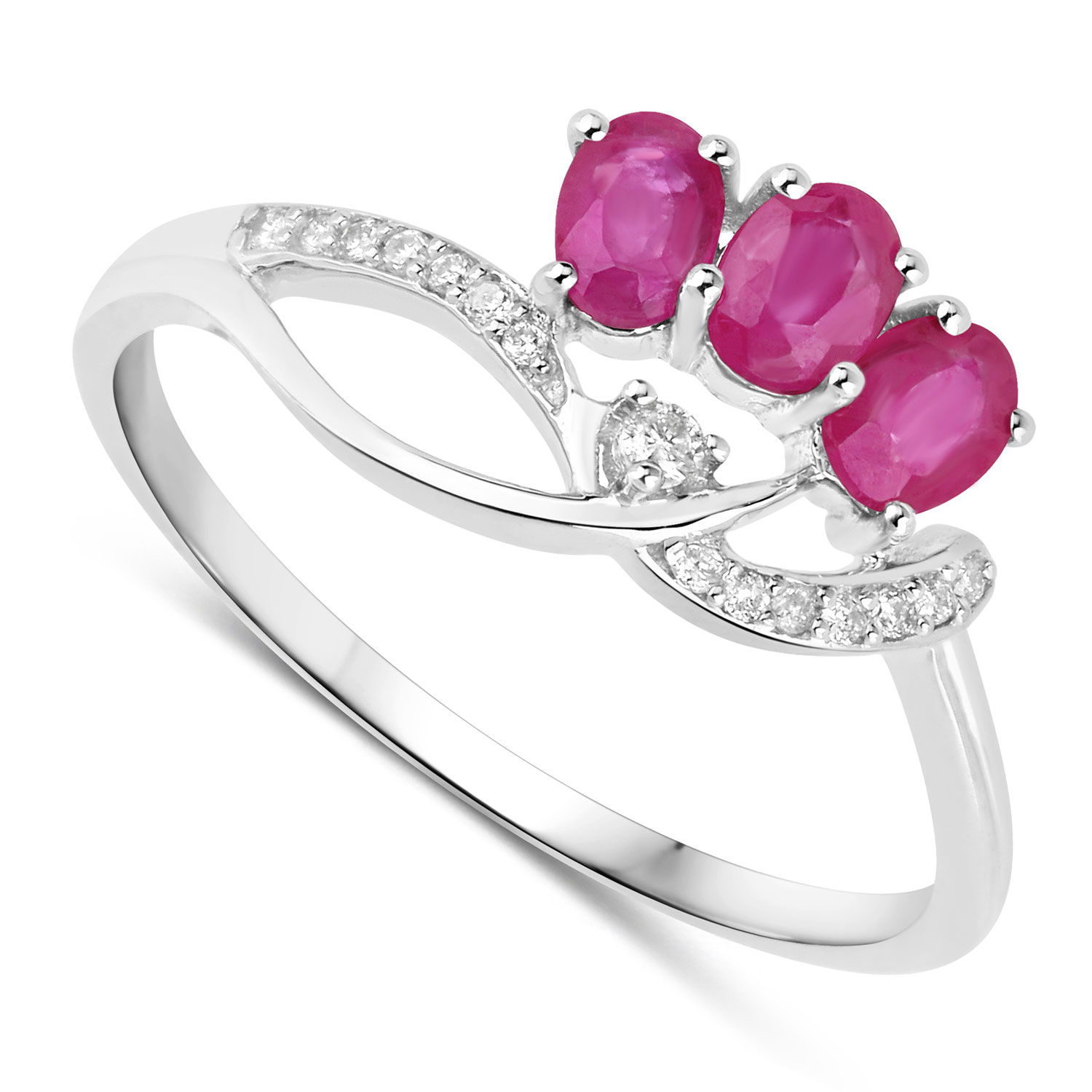 0.71 Carat Genuine Ruby and White Diamond 14K White Gold Ring