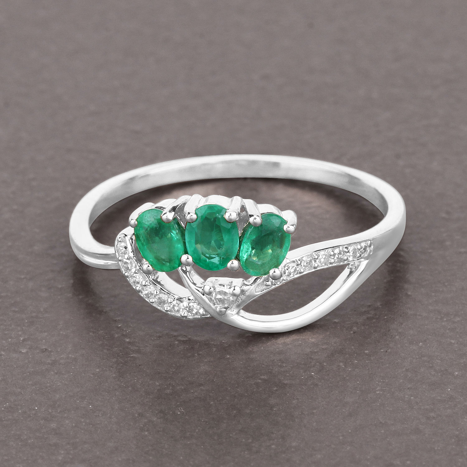 0.50 Carat Genuine Zambian Emerald and White Diamond 14K White Gold Ring