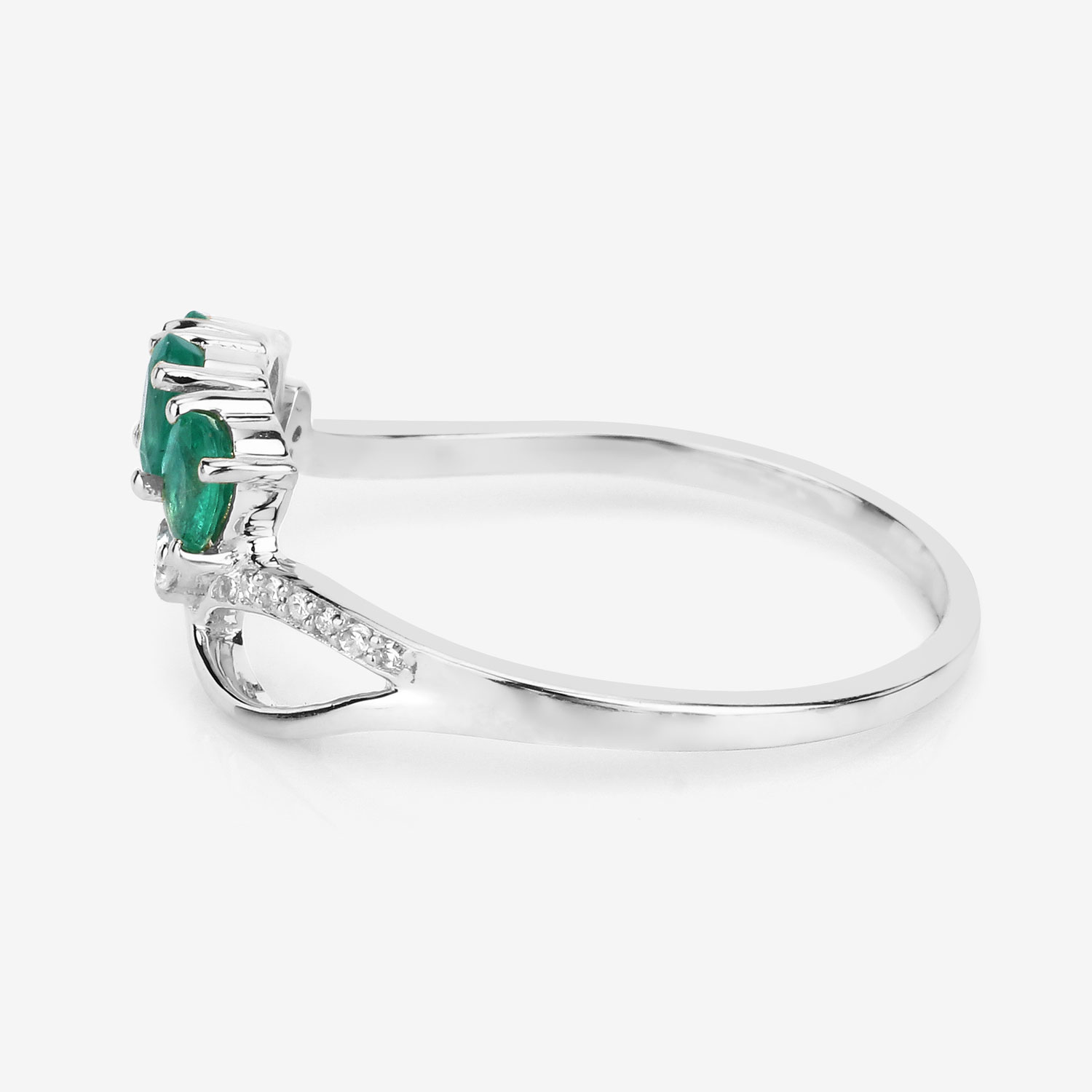 0.50 Carat Genuine Zambian Emerald and White Diamond 14K White Gold Ring