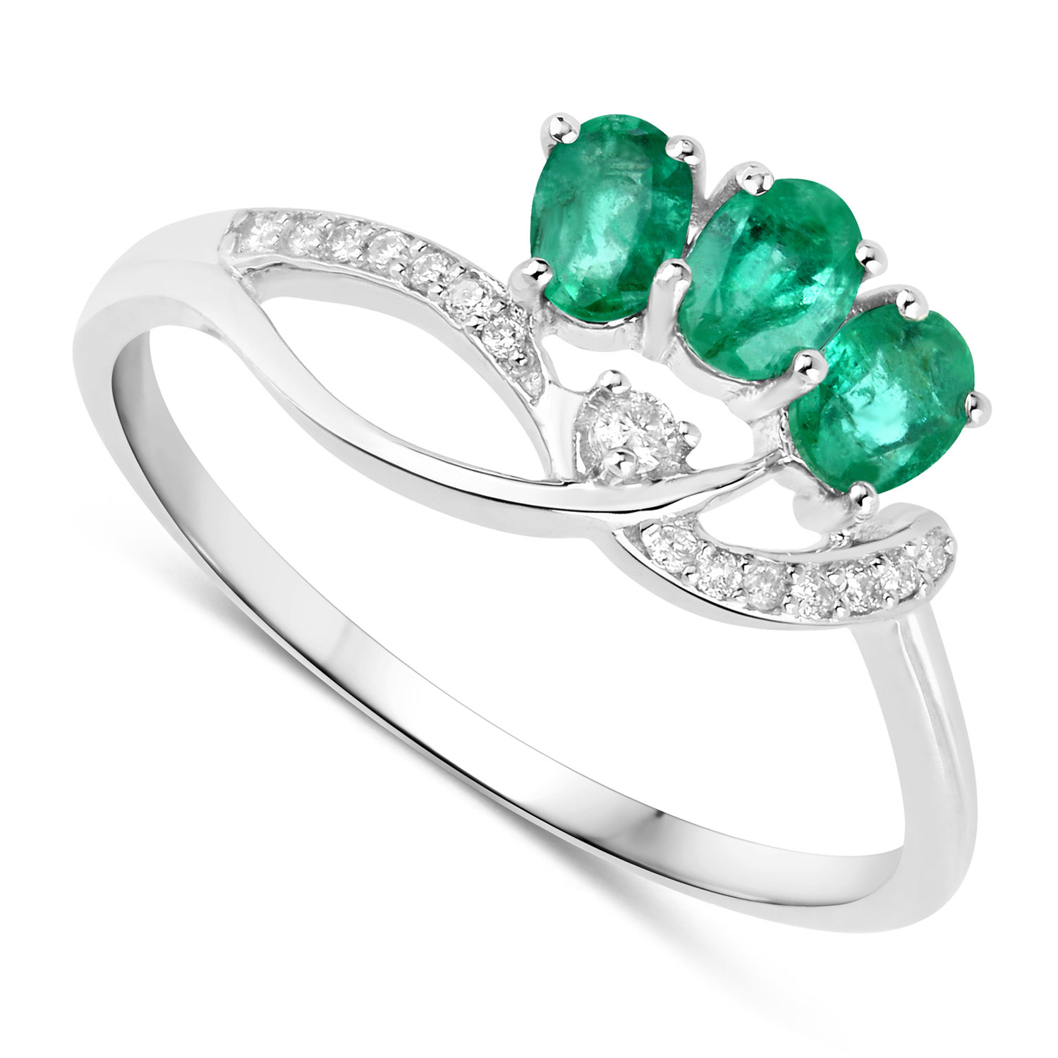 0.50 Carat Genuine Zambian Emerald and White Diamond 14K White Gold Ring
