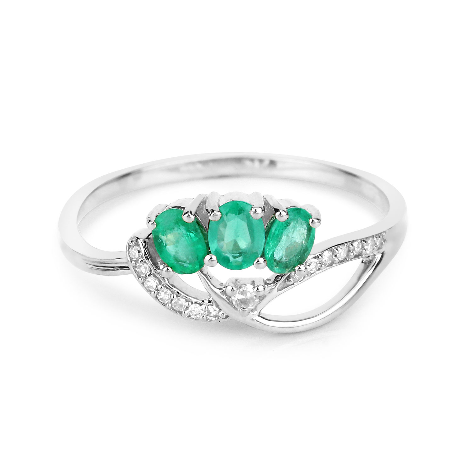 0.50 Carat Genuine Zambian Emerald and White Diamond 14K White Gold Ring