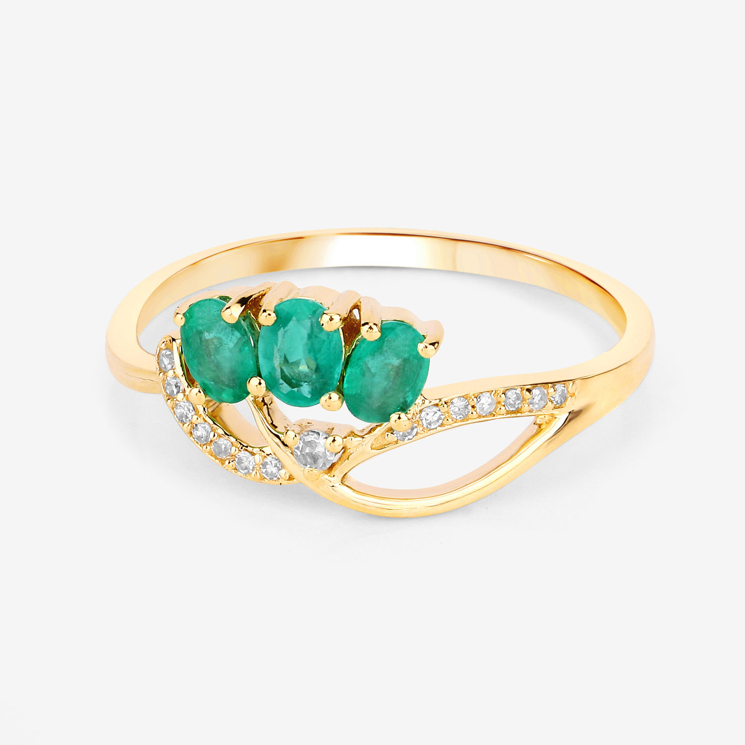 0.50 Carat Genuine Zambian Emerald and White Diamond 14K Yellow Gold Ring