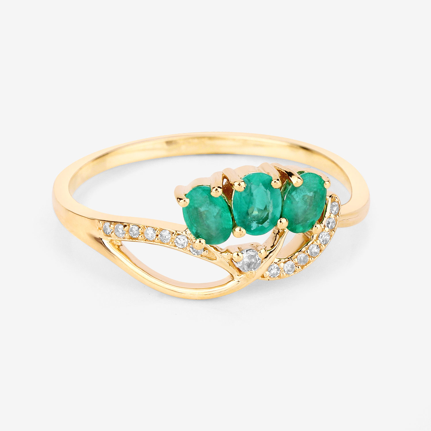 0.50 Carat Genuine Zambian Emerald and White Diamond 14K Yellow Gold Ring