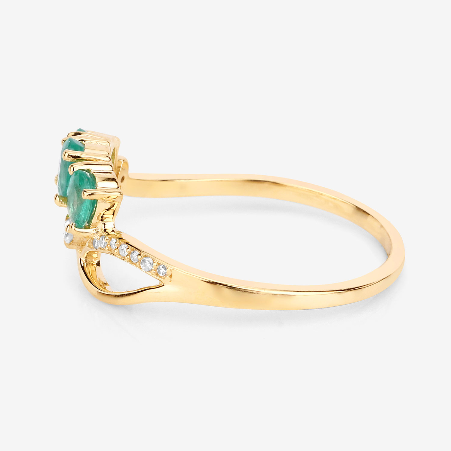 0.50 Carat Genuine Zambian Emerald and White Diamond 14K Yellow Gold Ring