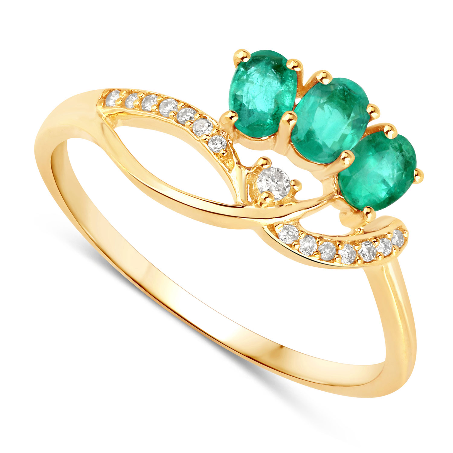 0.50 Carat Genuine Zambian Emerald and White Diamond 14K Yellow Gold Ring