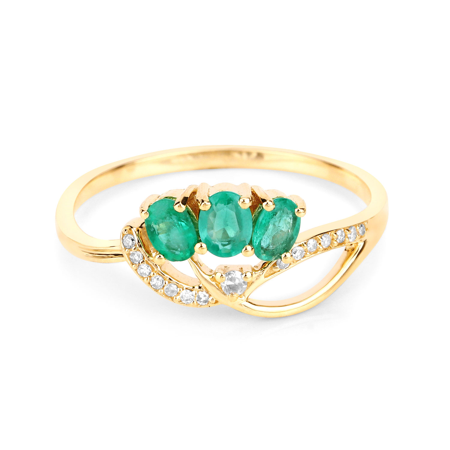 0.50 Carat Genuine Zambian Emerald and White Diamond 14K Yellow Gold Ring