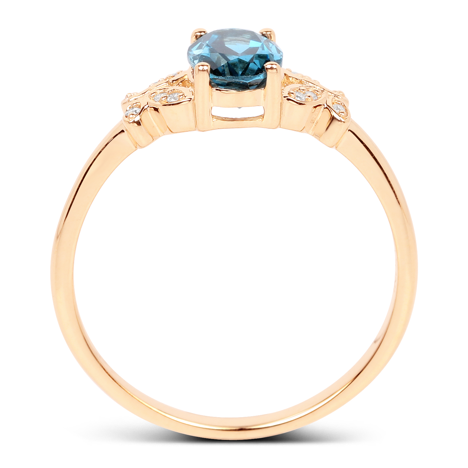 0.94 Carat Genuine London Blue Topaz and White Diamond 14K Yellow Gold Ring