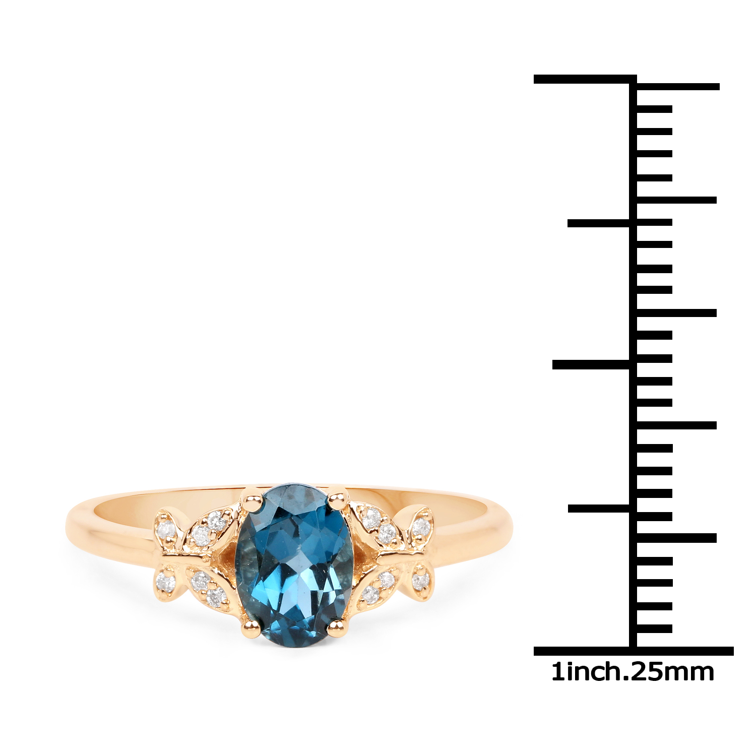 0.94 Carat Genuine London Blue Topaz and White Diamond 14K Yellow Gold Ring